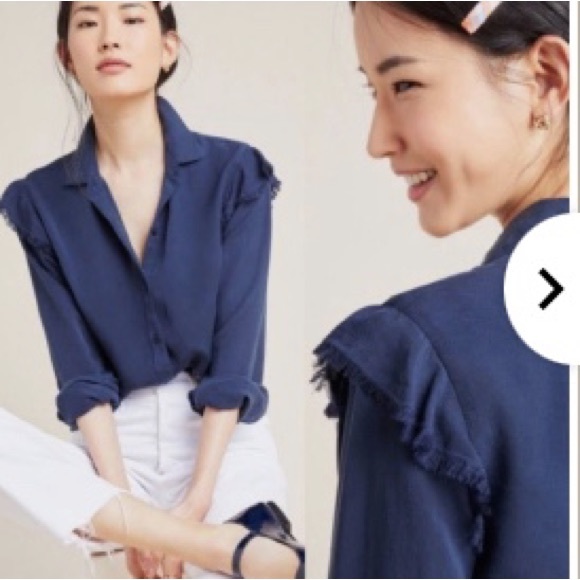 Cloth & stone by Anthropologie navy blue long sleeve blouse top sz S - Picture 1 of 7